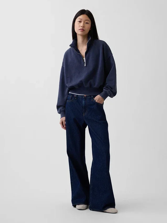 Vintagesoft Oversized tröja med halv dragkedja och kilformad passform