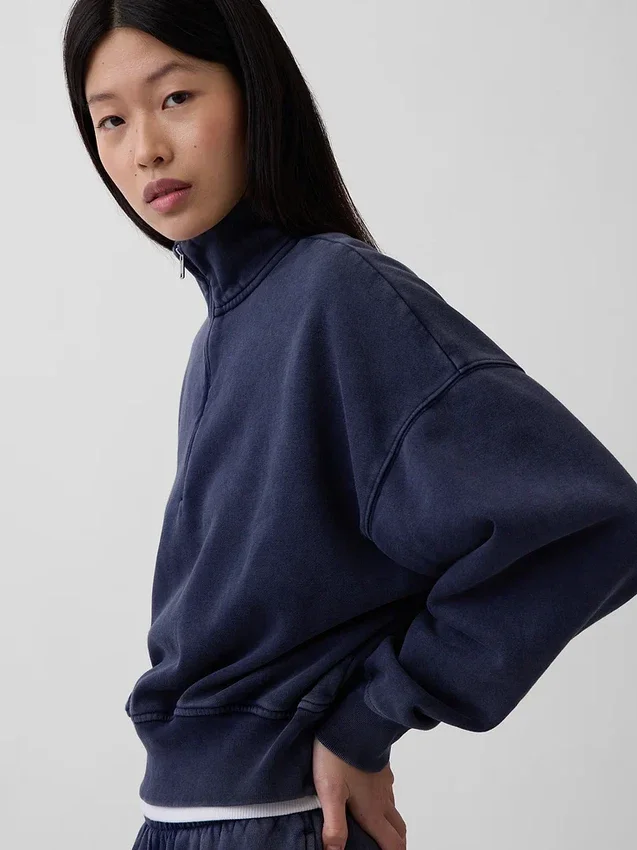 Vintagesoft Oversized tröja med halv dragkedja och kilformad passform