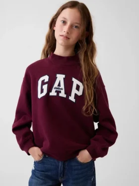 Vintagesoft-tröja i oversized-modell med hög hals och logotyp för barn