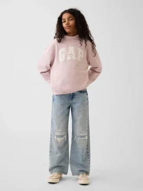 Vintagesoft-tröja i oversized-modell med hög hals och logotyp för barn