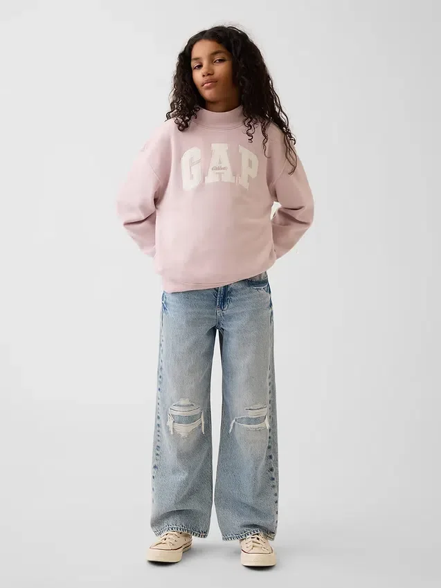 Vintagesoft-tröja i oversized-modell med hög hals och logotyp för barn