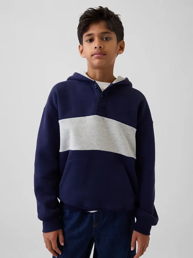 Vintagesoft-tröja med Henley-krage och huva för barn