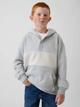 Vintagesoft-tröja med Henley-krage och huva för barn