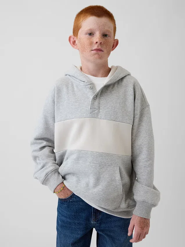 Vintagesoft-tröja med Henley-krage och huva för barn