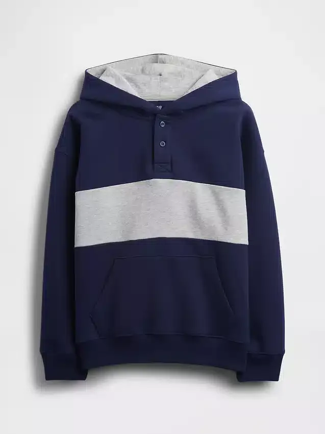 Vintagesoft-tröja med Henley-krage och huva för barn