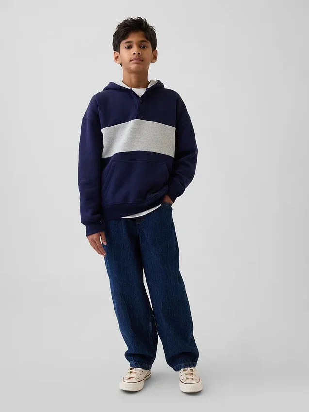 Vintagesoft-tröja med Henley-krage och huva för barn