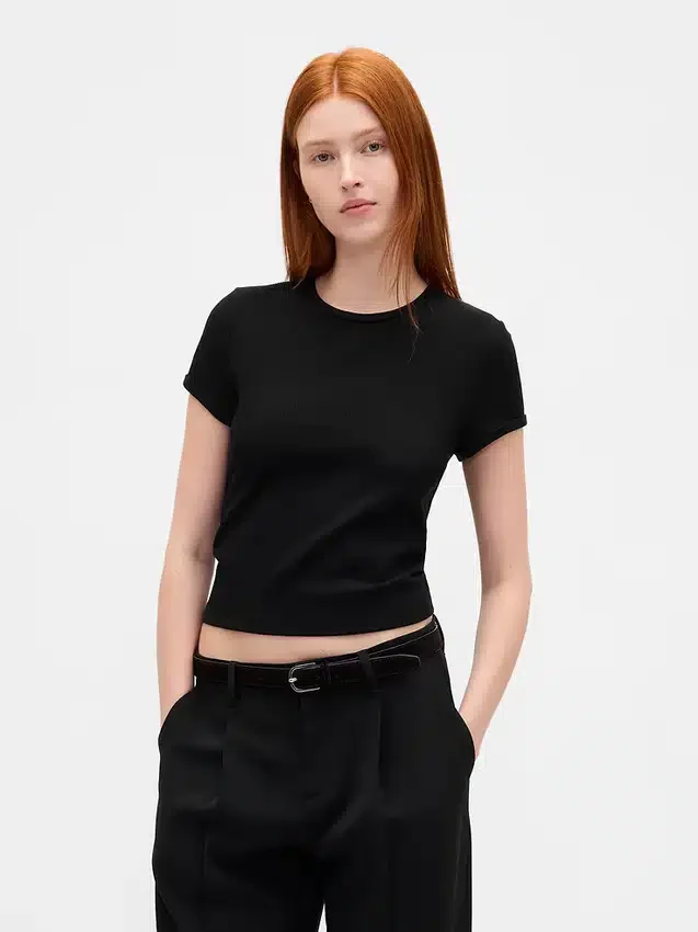 Waffelstickad baby-T-shirt